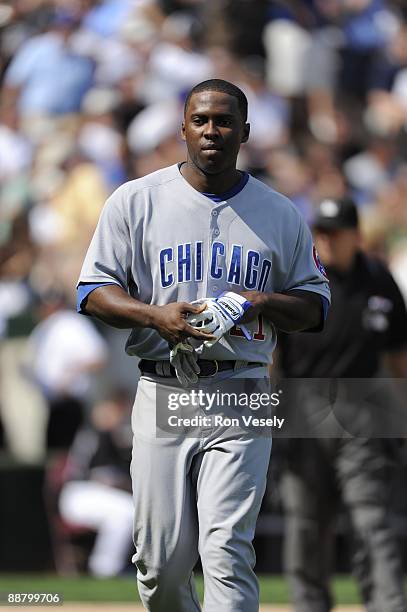 Milton Bradley of the Chicago Cubs walks back toward the dugout during the game against the Chicago White Sox on June 27, 2009 at U.S. Cellular Field...
