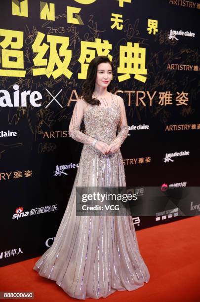Actress Li Bingbing arrives on the red carpet of 2017 Marie Claire Style China Artistry Party on December 7, 2017 in Beijing, China.