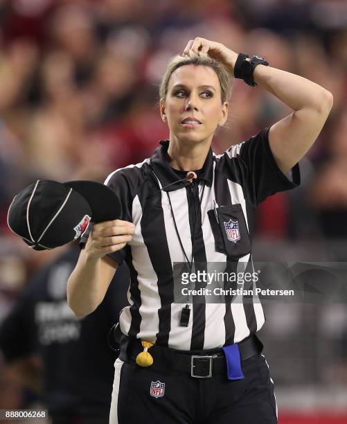 Referee Sarah Thomas during the NFL game between the Arizona Cardinals and the Los Angeles Rams at the University of Phoenix Stadium on December 3,...