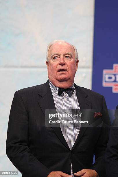 Alternate Governor Bill Torrey of the Florida Panthers looks on during the first round of the 2009 NHL Entry Draft at the Bell Centre on June 26,...