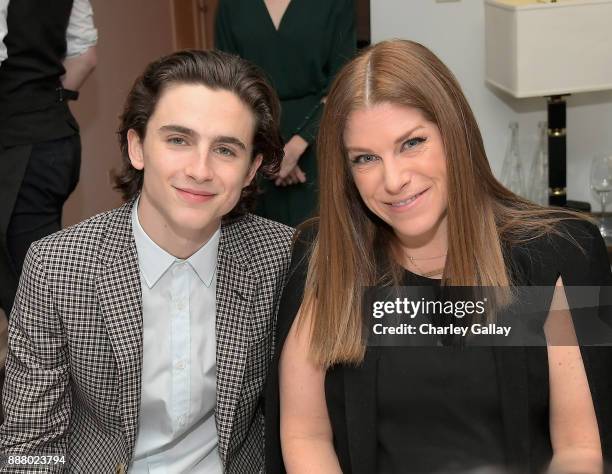 Timothée Chalamet and CBO of GQ Kim Kelleher attend GQ and Dior Homme private dinner in celebration of The 2017 GQ Men Of The Year Party at Chateau...