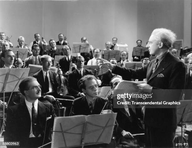 Photo of Leopold Stokowski directing the Philadelphia Orchestra in the early 1940s.