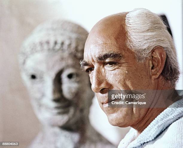 Portrait of Anthony Quinn in a scene from the movie "The Magus", 1968.