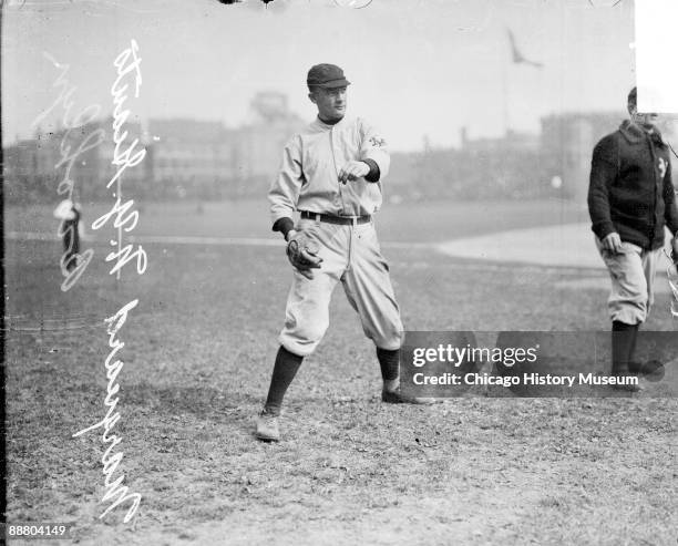 Informal full-length portrait of Hall of Fame baseball player Richard William 'Rube' Marquard of the National League's New York Giants, following...