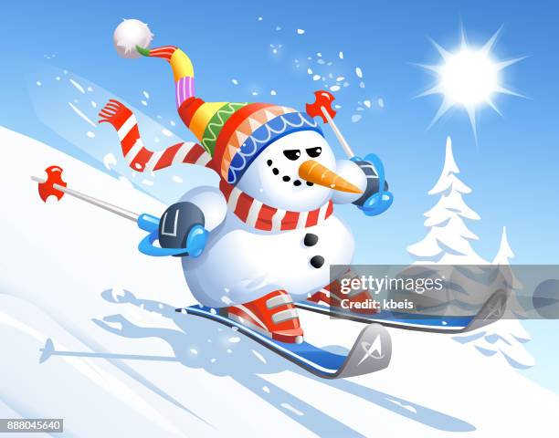 skiing snowman - funny tourist stock illustrations