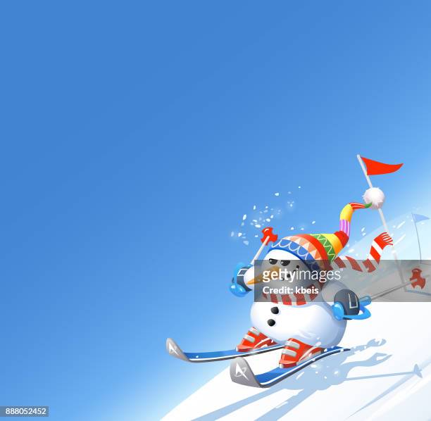 ski racing snowman - ski humour stock illustrations
