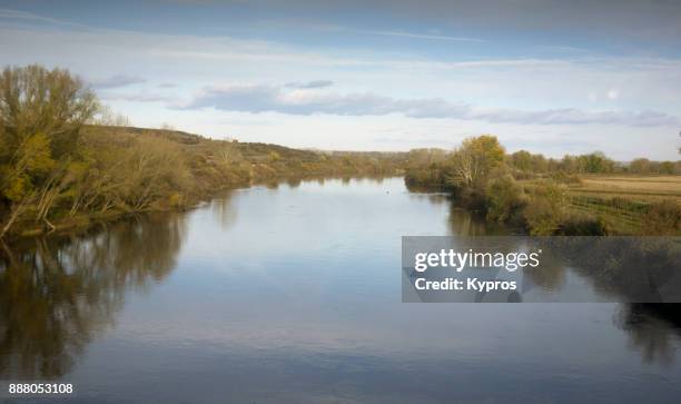 europe, greece, northern area between thessaloniki and turkish border, 2017: view of river in countryside - northern greece stock pictures, royalty-free photos & images