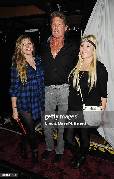 Taylor Ann Hasselhoff and Hayley Amber Hasselhoff with their father David Hasselhoff attend the musical "Chicago" at the Cambridge Theatre on July 2,...