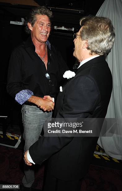Actor David Hasselhoff and television personality Jerry Springer attend the musical "Chicago" at the Cambridge Theatre on July 2, 2009 in London,...