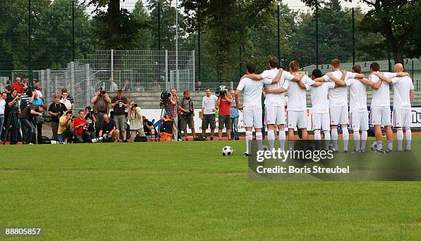 The new players of RB Leipzig present themselve to the journalists prior to the RasenBallsport Leipzig e.V. Trainings session at the Stadion am Bad...