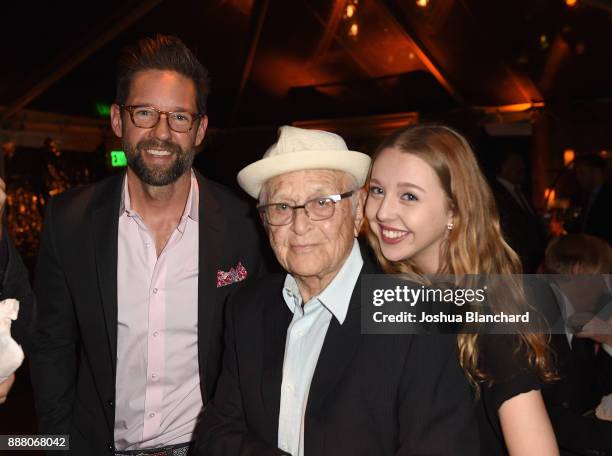 Todd Grinell, Normal Lear, and Lily Rosenthal attend Norman Lear's 95th Birthday Celebration on December 7, 2017 in Los Angeles, California.