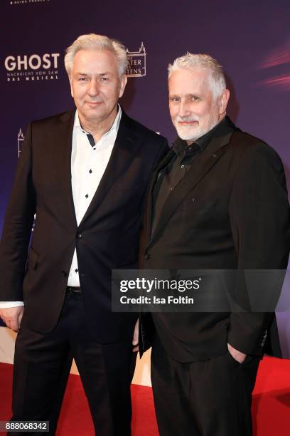 Former mayor of Berlin Klaus Wowereit and his husband Joern Kubicki during the premiere of 'Ghost - Das Musical' at Stage Theater on December 7, 2017...