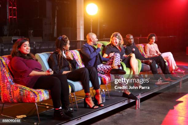 Nora Khan, Kimberly Drew, Swizz Beatz, Anne Pasternak, Virgil Abloh, and Carmen Aguilar y Wedge speak onstage as part of the "Future of Art" panel...