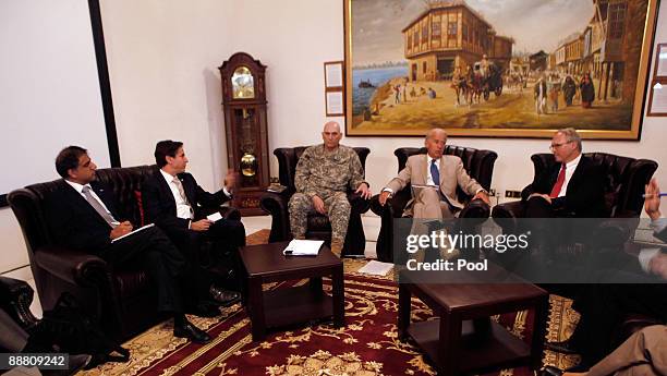 Vice President Joe Biden , Gen. Ray Odierno and U.S. Ambassador Christopher Hill, meet with representatives from Iraqi NGOs at a U.S. Military base...