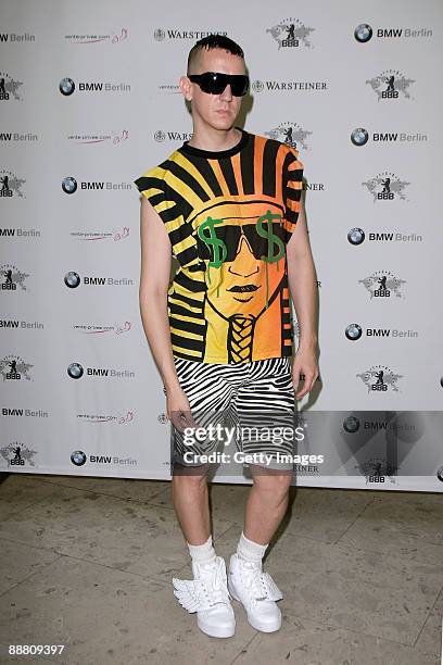 Designer Jeremy Scott visits the stand of 'adidas Originals' at the Bread and Butter fashion trade fair at former Tempelhof Airport on July 3, 2009...