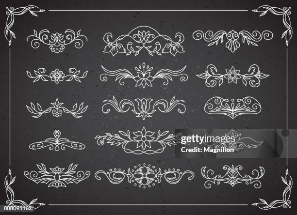 chalkboard retro decorative elements scroll dividers - paper-scroll-sketch stock illustrations