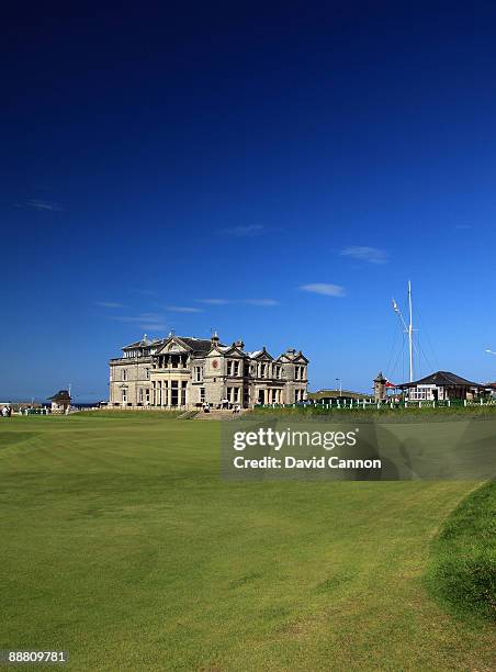 The Royal and Ancient Golf Club of St Andrews Clubhouse and the green on the par 4, 18th hole on the Old Course on July 2, 2009 in St Andrews,...