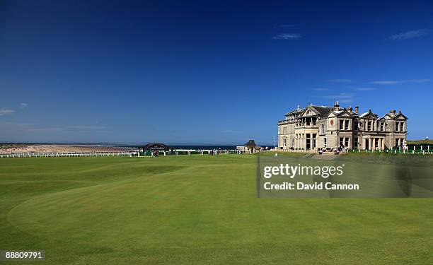 The Royal and Ancient Golf Club of St Andrews Clubhouse and the green on the par 4, 18th hole on the Old Course on July 2, 2009 in St Andrews,...