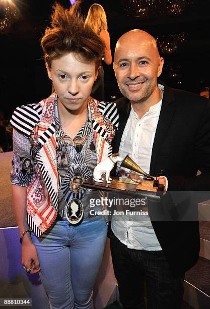 Singer Elly Jackson and producer Ben Langmaid of La Roux with their Best New Music award during the O2 Silver Clef Awards 2009 at the London Hilton...