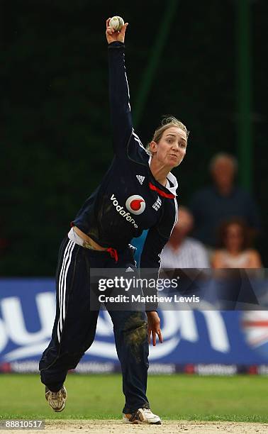Beth Morgan of England in action during the Women's One Day International match bewteen England and Australia at Stratford Cricket Club on July 3,...