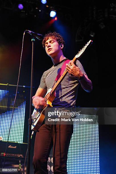 Andrew VanWyngarden of MGMT performs in concert at Prospect Park Bandshell on July 1, 2009 in the Borough of Brooklyn in New York City.