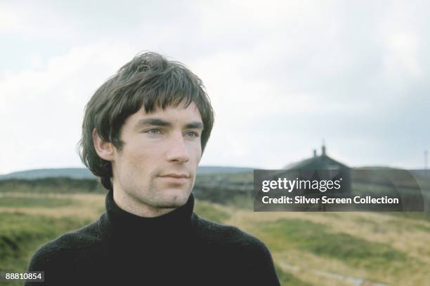 Welsh actor Timothy Dalton in a remote rural location, circa 1975.