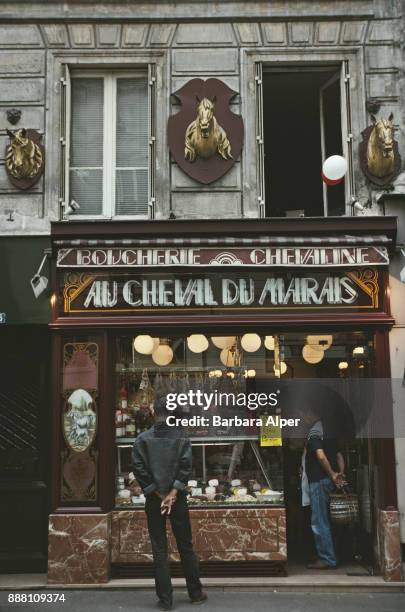 Horse meat butcher 'Au Cheval Du Marais', Paris, July 1992.