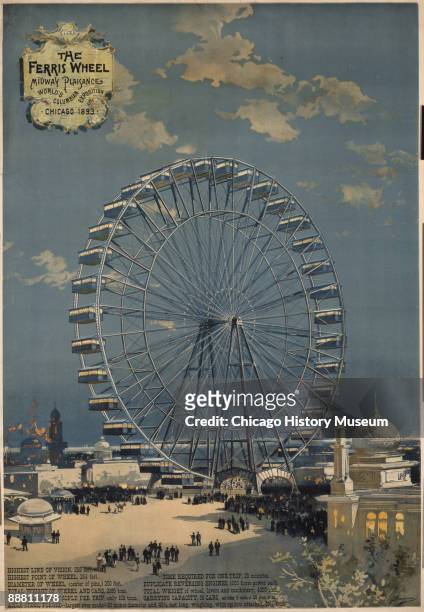 View of the ferris wheel, the first in the world, and unveiled at the Chicago World's Columbian Exposition of 1893, Chicago, IL.