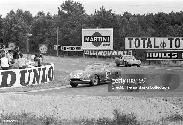 The Le Mans 24 Hours; Le Mans, June 18-19, 1966. Through Mulsanne Corner run the Ferrari 275GTB/C of Giampiero Biscaldi and Michel de Bourbon Parme...