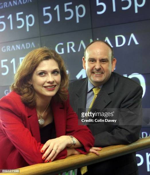 The pricing of Granada Media, photograph shows Samantha Giles who plays Bernice Blackstock in Emmerdale with Chairman, Charles Allen, London, 11th...