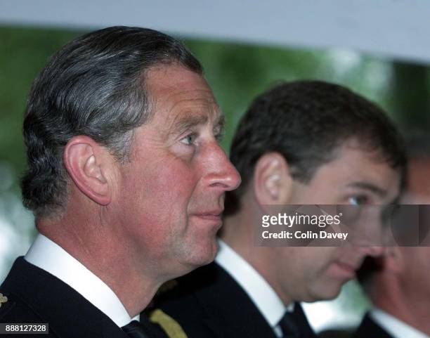 Prince Charles and Prince Andrew attend the unveiling of the Fleet Air Arm Memorial, Daedalus, at Embankment Gardens, London, 1st June 2000.