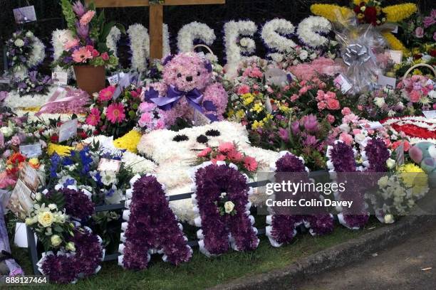 Floral tributes at the funeral of murder victim Sarah Payne, 31st August 2000.