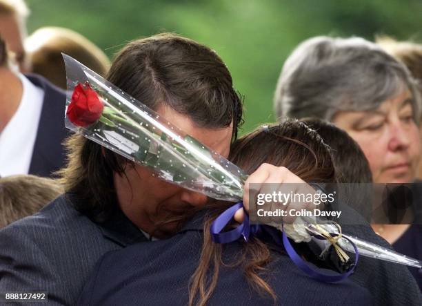 The parents of murder victim Sarah Payne at her funeral, 31st August 2000.