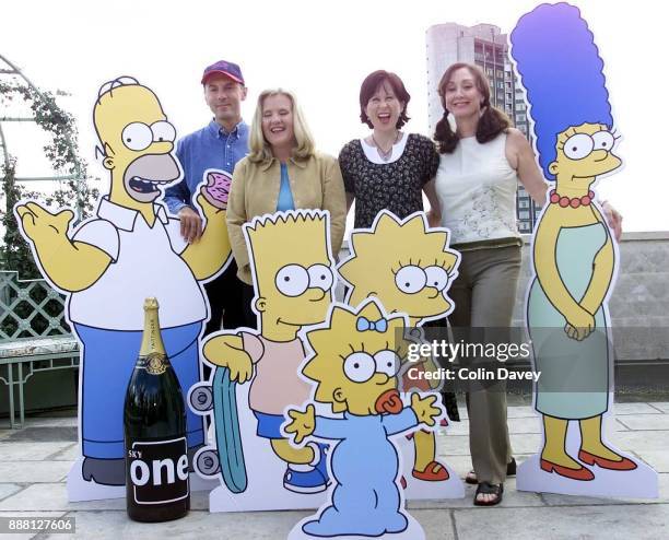 The voices behind The Simpsons, London, 16th August 2000. L-R Dan Castellaneta , Nancy Cartwright , Yeardley Smith , Tress MacNeille .
