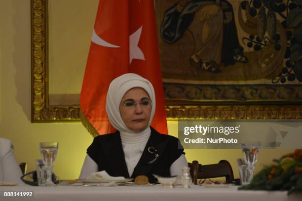 The wife President of Turkey, Recep Tayyip Erdogan, Emine Erdogan at an official dinner in Athens on December 7 during a two day visit to Greece....