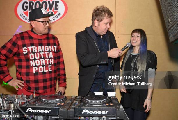 Simply Jeff , Christian B and Reid Speed attend Groove Radio's 14th annual Holiday Groove live broadcast and toy drive on December 7, 2017 in Los...