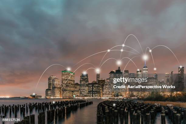 manhattan city network technology - internet of things network stock pictures, royalty-free photos & images