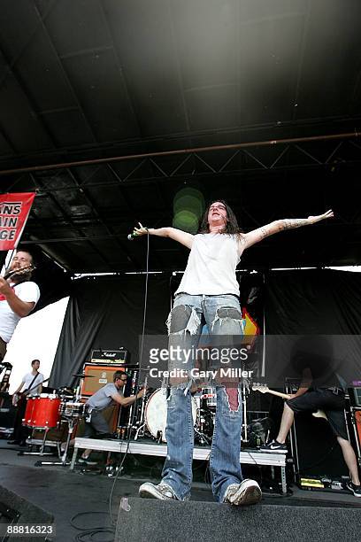 Vocalist Spencer Chamberlain of Underoath performs during the Van's Warped Tour stop at the AT&T Center on July 2, 2009 in San Antonio, Texas.