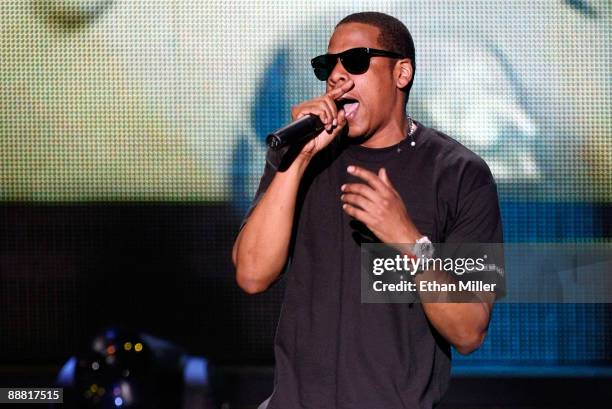 Rapper Jay-Z performs at The Pearl concert theater at the Palms Casino Resort July 3, 2009 in Las Vegas, Nevada. Jay-Z is expected to release the...