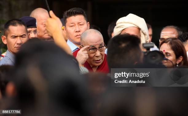 Tibetan spiritual leader, the Dalai Lama, speaks to students in Mumbai, India, December 8, 2017.
