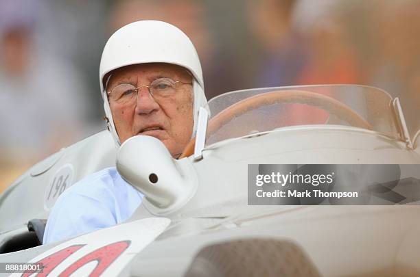 Sir Stirling Moss drives the 1954 Mercedes Benz during day two of the Goodwood Festival of Speed at the Goodwood Estate on July 4, 2009 in...