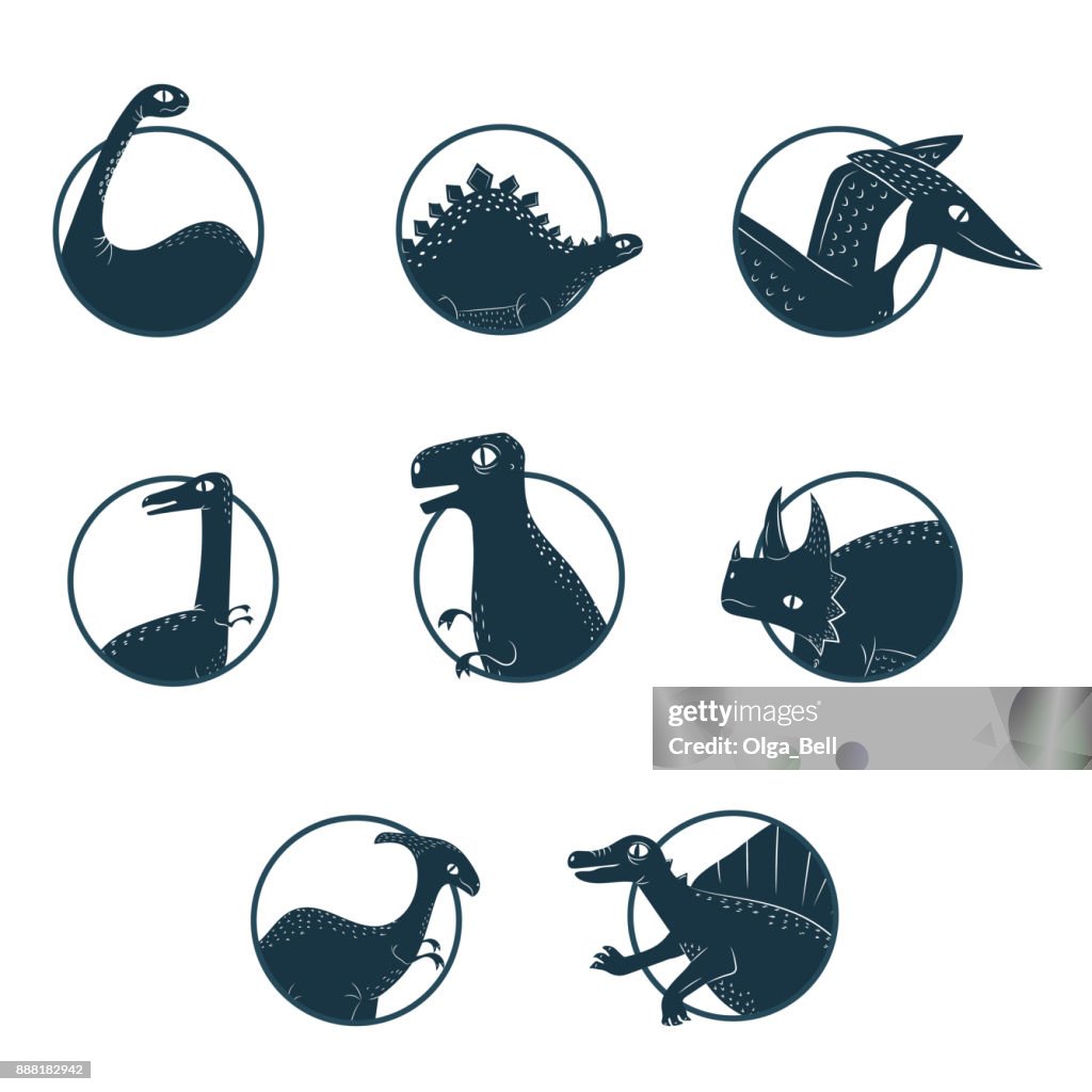 Vector Emblema Silueta De Dinosaurio Logo De Dino Establece Fondo Blanco  Aislado Ilustración de stock - Getty Images