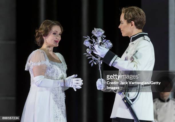 American soprano Erin Morley and Latvian mezzo-soprano Elina Garanca perform at the final dress rehearsal prior to the premiere of the Metropolitan...
