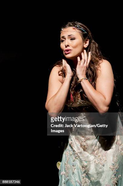 American mezzo-soprano Isabel Leonard performs at the final dress rehearsal prior to the premiere of the Metropolitan Opera/Robert Lepage production...
