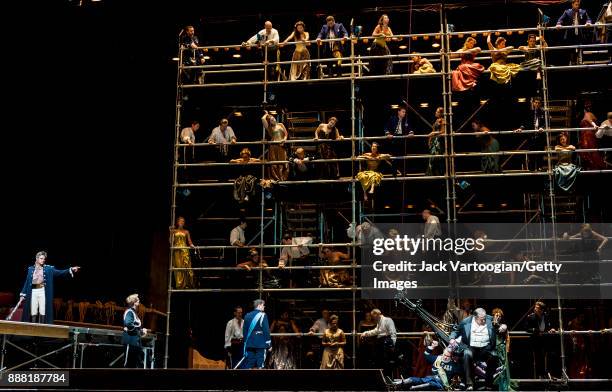 With the company, fore, from left, English baritone Simon Keenlyside , tenor Toby Spence , American baritone Christopher Felgum , tenor William...