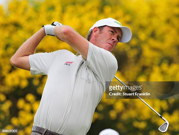Richard Green of Australia plays his tee shot on the seventh hole during the third round of the Open de France ALSTOM at the Le Golf National Golf...