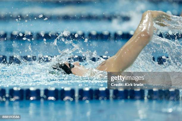 Paul Delakis of the Ohio State University competes during the B-Final of the men's 400 yard individual medley during day 3 of the 2017 Swimming...