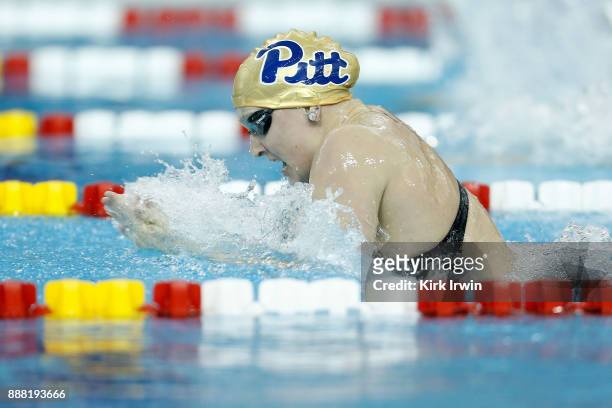 Lina Rathsack of the University of Pittsburgh competes during the B-Final of the women's 100 yard breaststroke during day 3 of the 2017 Swimming...