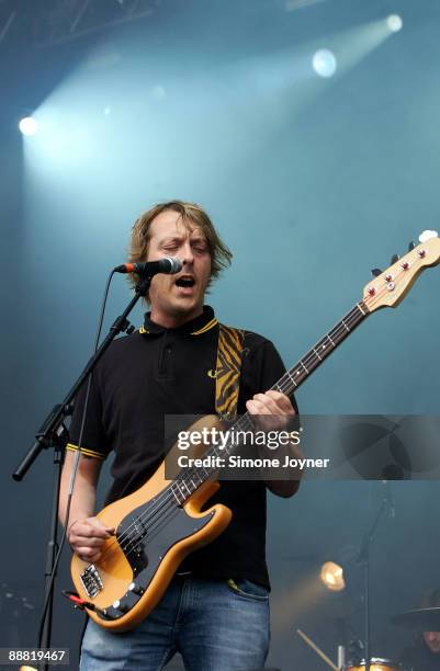 Stephen Brannan of Liverpudlian post punk band, Echo & the Bunnymen performs live on the main stage during day one of The Hop Farm Festival 2009 at...