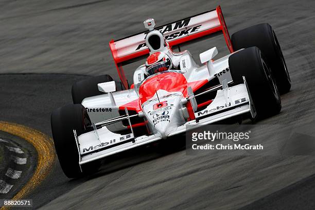 Ryan Briscoe, drives the Team Penske Dallara Honda during practice for the IRL Indycar Series Camping World Grand Prix on July 4, 2009 at the Watkins...
